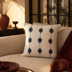 Naga Indigo Bloom Backstrap-Loom Floral Cushion Cover, The Living Room. Handmade in India by House of Taraasha.