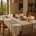 Royal Courtyards Runner and Mat Set Dusty Pink and Off-White, The Gathered Table. Handmade in India by House of Taraasha.