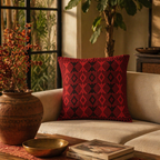 Naga Arrowhead Backstrap-Woven Red and Black Cushion Cover, The Living Room. Handmade in India by House of Taraasha.
