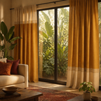 Reversible Mustard and Off-White Door Curtain, The Draped Window. Handmade in India by House of Taraasha.