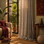 Charcoal Stripe Handwoven Semi-Blackout Cotton Curtain, The Draped Window. Handmade in India by House of Taraasha.