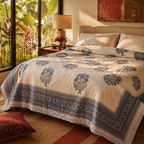Blue Mist Reversible Jaipuri Razai, The Linen Room. Handmade in India by House of Taraasha.