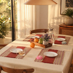 Madur Grass Woven Table Mats Maroon, The Gathered Table. Handmade in India by House of Taraasha.