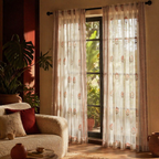 Mulmul Sheer Hand-Printed Dusty Pink Curtain, The Draped Window. Handmade in India by House of Taraasha.