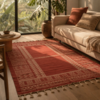 Jaipuri Maroon Hand Block-Printed Cotton Floor Rug, The Woven Floor. Handmade in India by House of Taraasha.