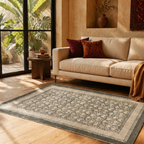 Ivory and Charcoal Hand Block-Printed Cotton Rug, The Woven Floor. Handmade in India by House of Taraasha.