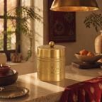 Moradabad Floral-Etched Pure Brass Dabba, Large, The Brass Atelier. Handmade in India by House of Taraasha.