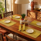 Madur Grass Woven Table Mats Lemon Yellow, The Gathered Table. Handmade in India by House of Taraasha.