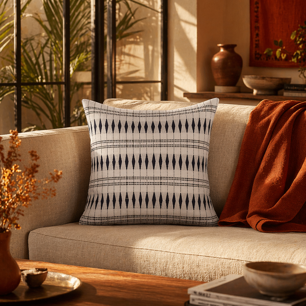 Naga Tribal Backstrap-Loom Monochrome Cushion Cover, The Living Room. Handmade in India by House of Taraasha.