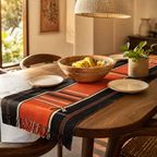 Naga Backstrap-Woven Runner Tangerine and Black, The Gathered Table. Handmade in India by House of Taraasha.