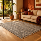 Monochrome Hand Block-Printed Black and White Floor Rug, The Woven Floor. Handmade in India by House of Taraasha.