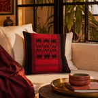 Naga Tribal Backstrap-Woven Red and Black Cushion Cover, The Living Room. Handmade in India by House of Taraasha.
