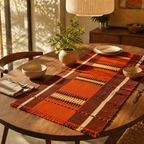 Tangerine Striped Naga Backstrap-Woven Table Mat, The Gathered Table. Handmade in India by House of Taraasha.
