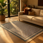 Blue and Dusty Pink Royal Courtyards Floral Rug, The Woven Floor. Handmade in India by House of Taraasha.