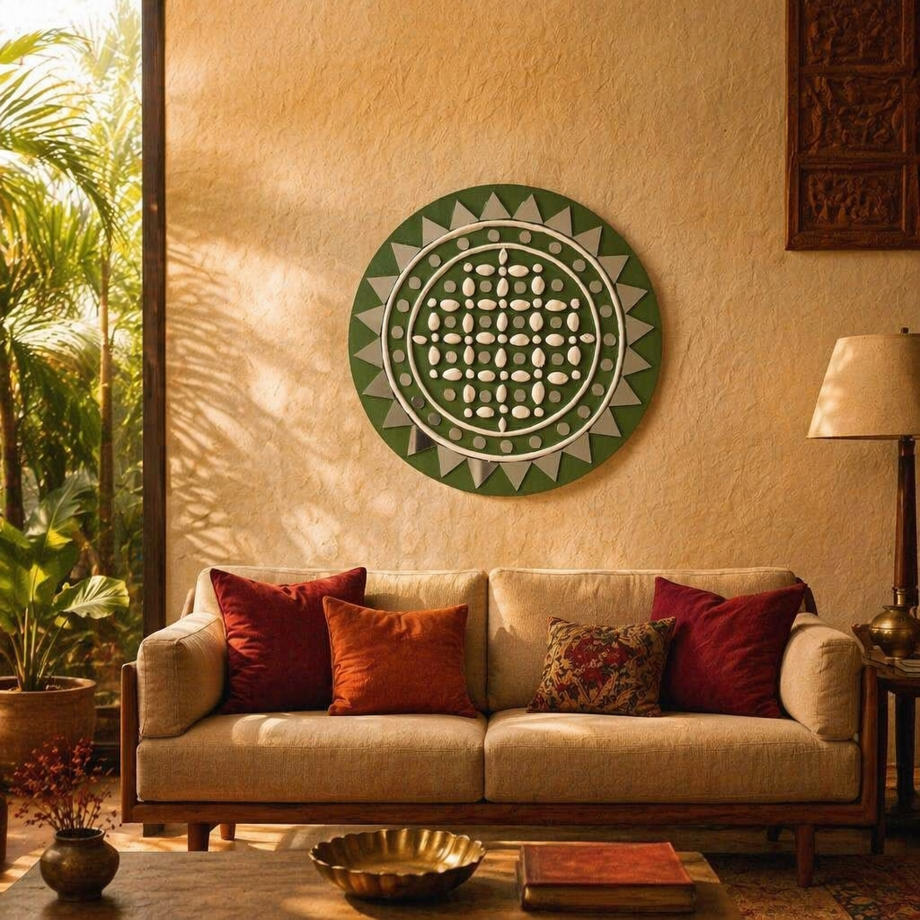 Olive Lippan Mud & Mirror Wall Disc, The Art Wall. Handmade in India by House of Taraasha.