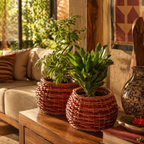 Willow Wicker Planter Rust and Indigo, Kashmir, The Art Wall. Handmade in India by House of Taraasha.