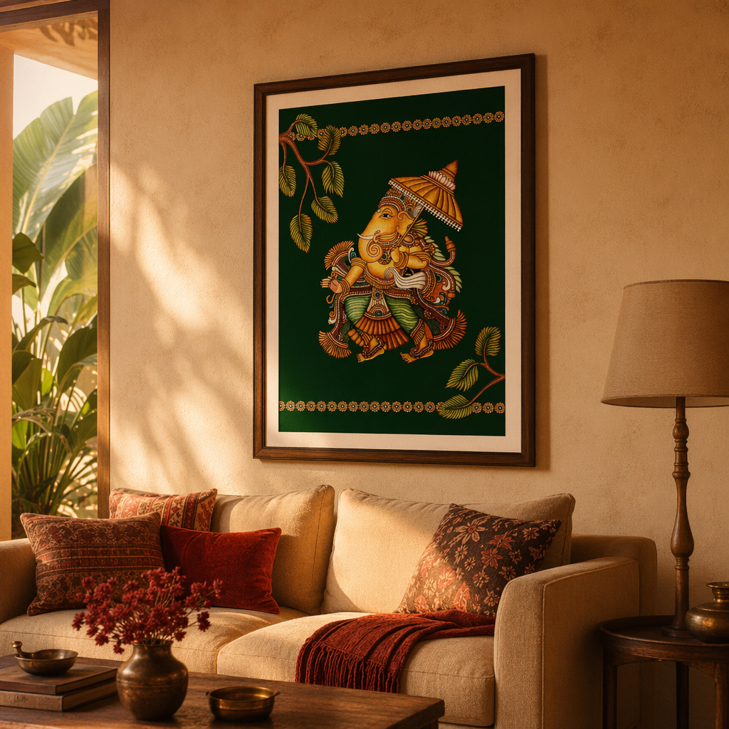 Kerala Mural Ganesha Temple Art Print, The Art Wall. Handmade in India by House of Taraasha.
