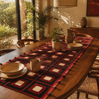 Lambani Mirrorwork Runner Red and Black, The Gathered Table. Handmade in India by House of Taraasha.