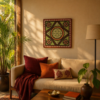 Green Lippan Square Mud & Mirror Wall Hanging, The Art Wall. Handmade in India by House of Taraasha.