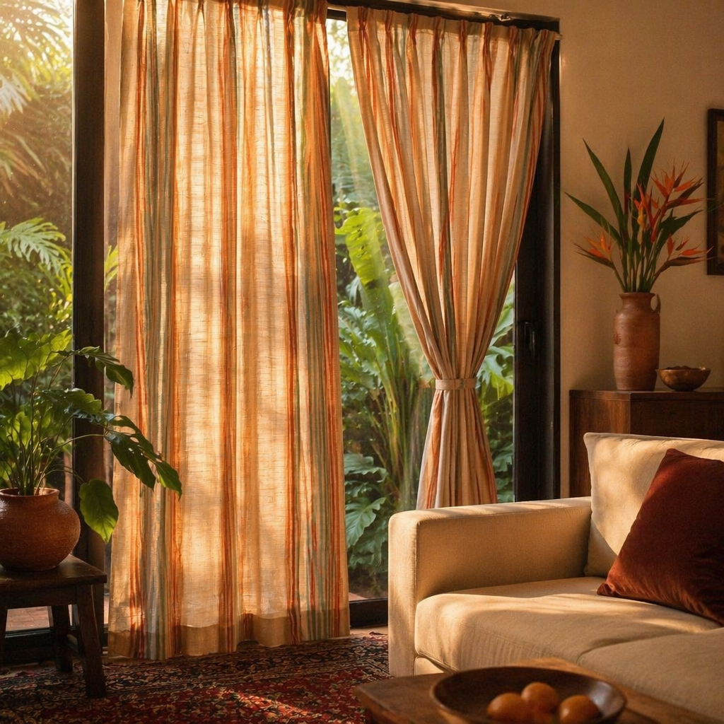 Handwoven Solid Ivory Cotton Door Curtain, The Draped Window. Handmade in India by House of Taraasha.