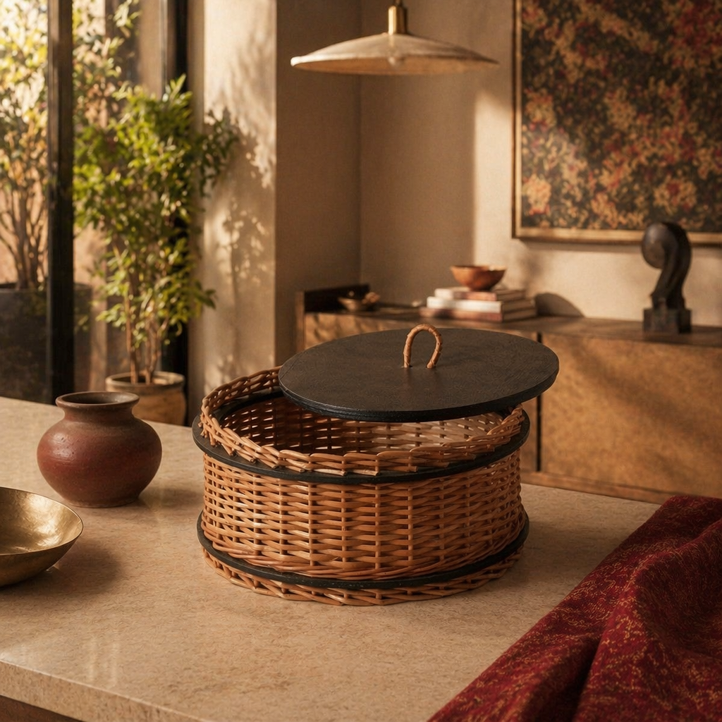 Kashmir Willow Lidded Wicker Storage Box, The Wicker House. Handmade in India by House of Taraasha.