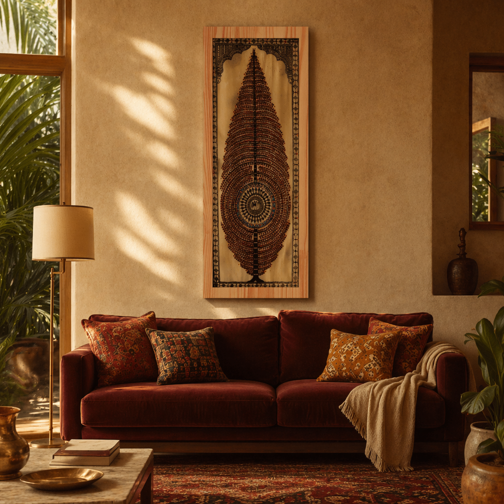 Pattachitra Tree of Life National Award Artist, Tussar Silk, The Art Wall. Handmade in India by House of Taraasha.