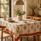 Rust & Maroon Ornate Floral Cotton Tablecloth, The Gathered Table. Handmade in India by House of Taraasha.