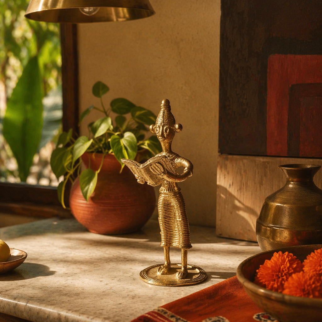 Vidya Dhokra Brass Woman Figurine, The Brass Atelier. Handmade in India by House of Taraasha.