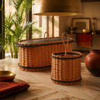 Kashmir Willow Bread Box & Cutlery Caddy, The Wicker House. Handmade in India by House of Taraasha.