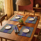 Teal & Cobalt Blue Madur Grass Table Mat, The Gathered Table. Handmade in India by House of Taraasha.