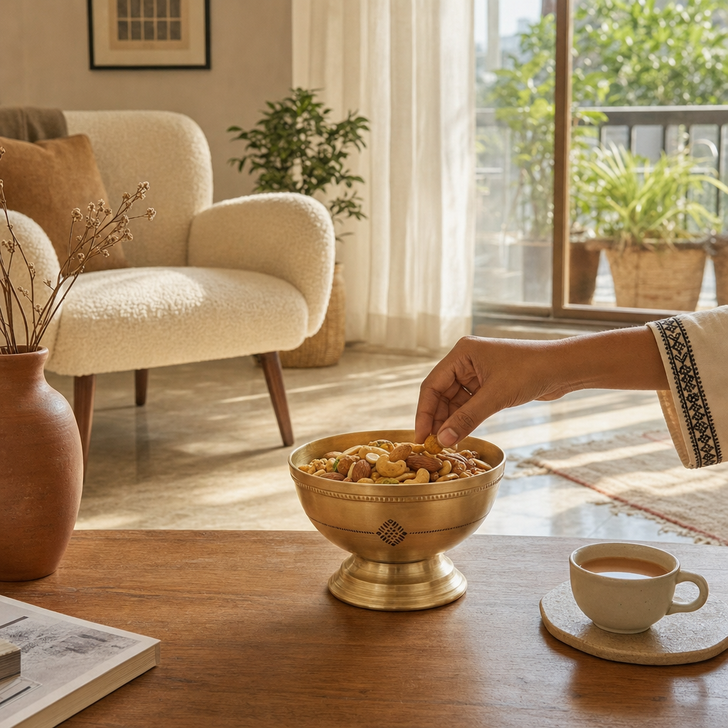 Kanjeevaram Brass Polished Serving Bowl in a modern home
