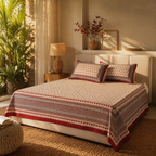 Bagru Geometric Cotton Bedsheet in Black and Maroon, The Linen Room. Handmade in India by House of Taraasha.