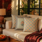 Jaali and Floral Green and Dusty Pink Cushion Cover Set, The Living Room. Handmade in India by House of Taraasha.