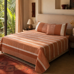 Marigold Rust and Off-White Block-Printed Bedsheet, The Linen Room. Handmade in India by House of Taraasha.