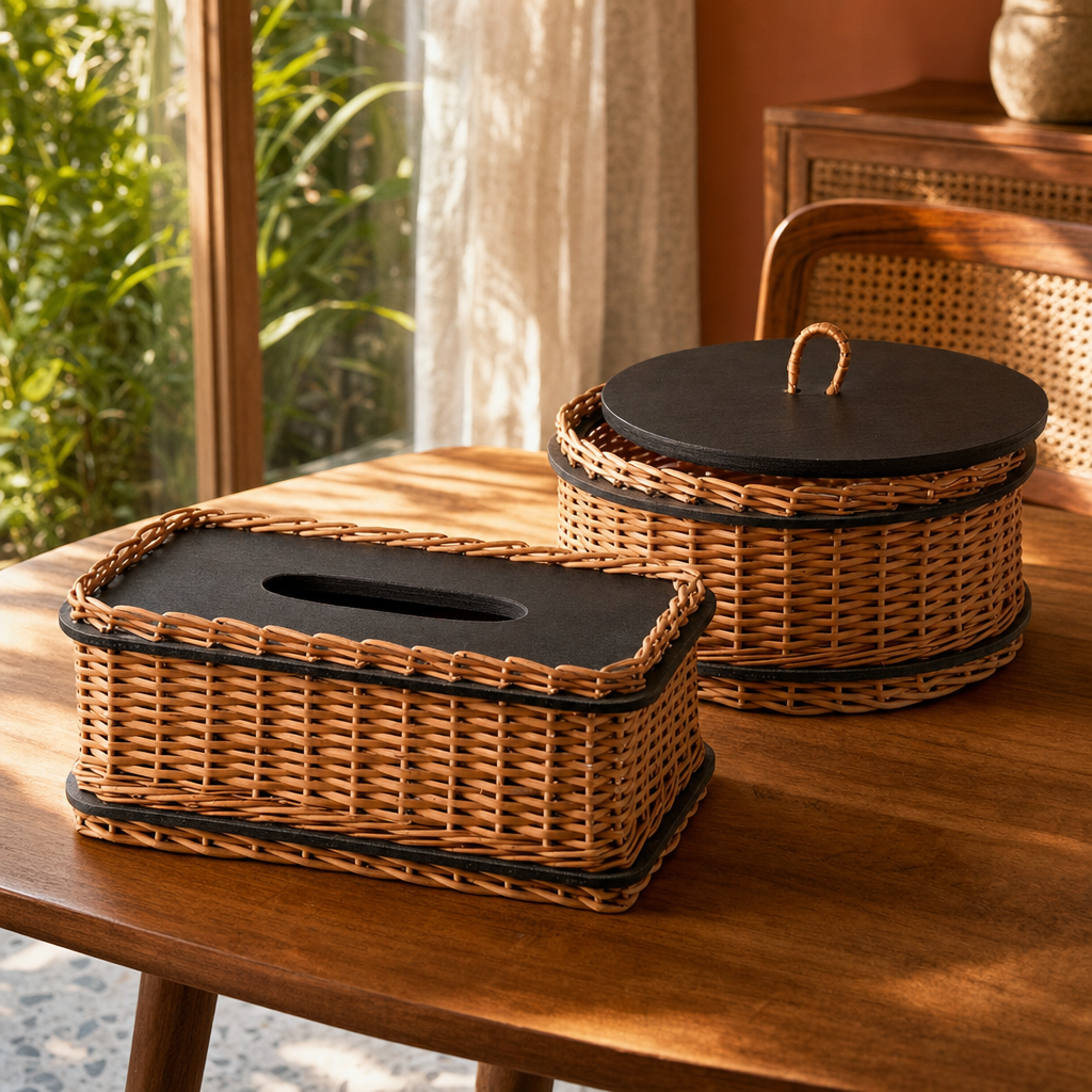 Kashmir Willow Storage Box & Tissue Box in a modern home