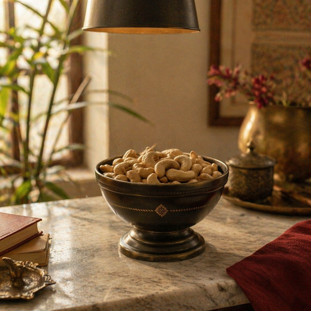 Kanjeevaram Antique Brass Serving Bowl, The Brass Atelier. Handmade in India by House of Taraasha.