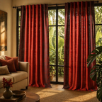 Brick Red Solid Cotton Door Curtain, The Draped Window. Handmade in India by House of Taraasha.