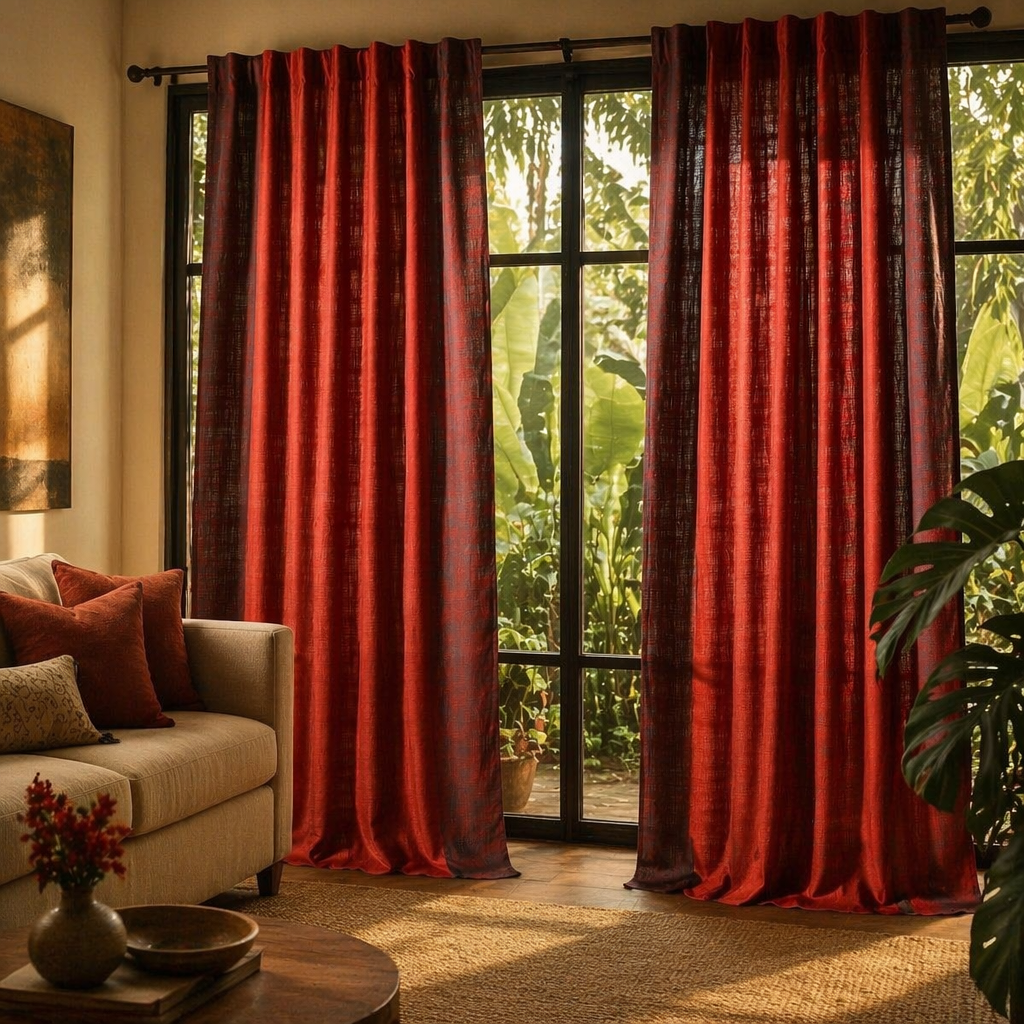 Brick Red Solid Cotton Door Curtain, The Draped Window. Handmade in India by House of Taraasha.