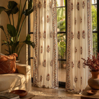 Mulmul Chintz Sheer Off-White, Brick Red and Navy, The Draped Window. Handmade in India by House of Taraasha.