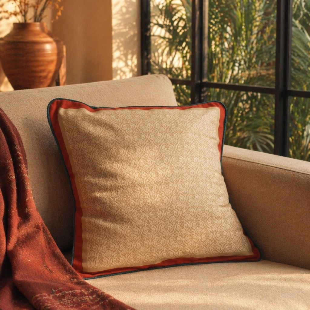 Chintz Ivory, Maroon and Navy Blue Cushion Cover, The Living Room. Handmade in India by House of Taraasha.
