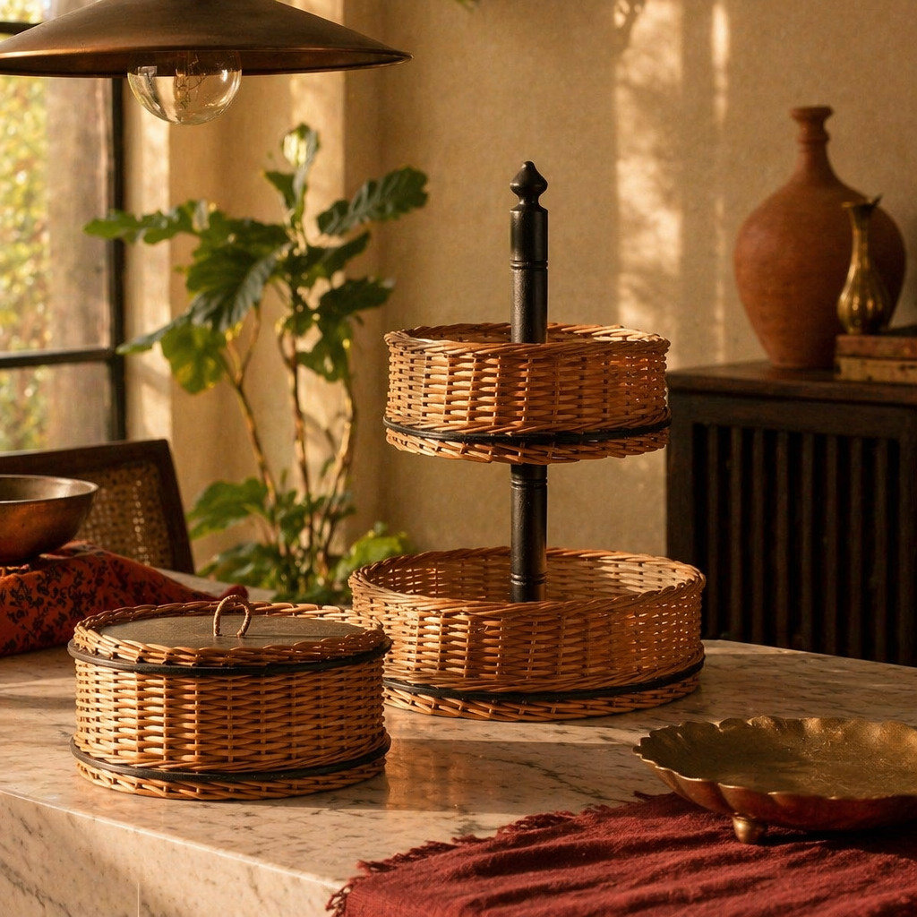 Kashmiri Willow Wicker Storage Box & Fruit Basket, The Wicker House. Handmade in India by House of Taraasha.