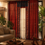 Chintz Assorted Set Brick Red, Ivory and Navy Cotton Curtains, The Draped Window. Handmade in India by House of Taraasha.