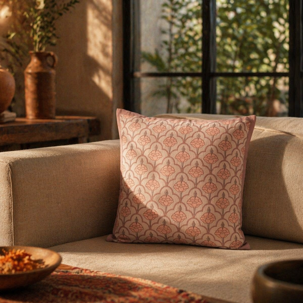 Royal Courtyards Dusty Pink Jaali & Floral Set of Five, The Living Room. Handmade in India by House of Taraasha.