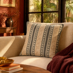Charcoal Stripe Hand Block-Printed Cotton Cushion Cover, The Living Room. Handmade in India by House of Taraasha.