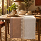 Taupe & Off-White Crochet Cotton Table Runner, The Gathered Table. Handmade in India by House of Taraasha.