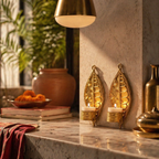 Dhokra Parna Brass Leaf Tealight Holders, Tribal Stories. Handmade in India by House of Taraasha.