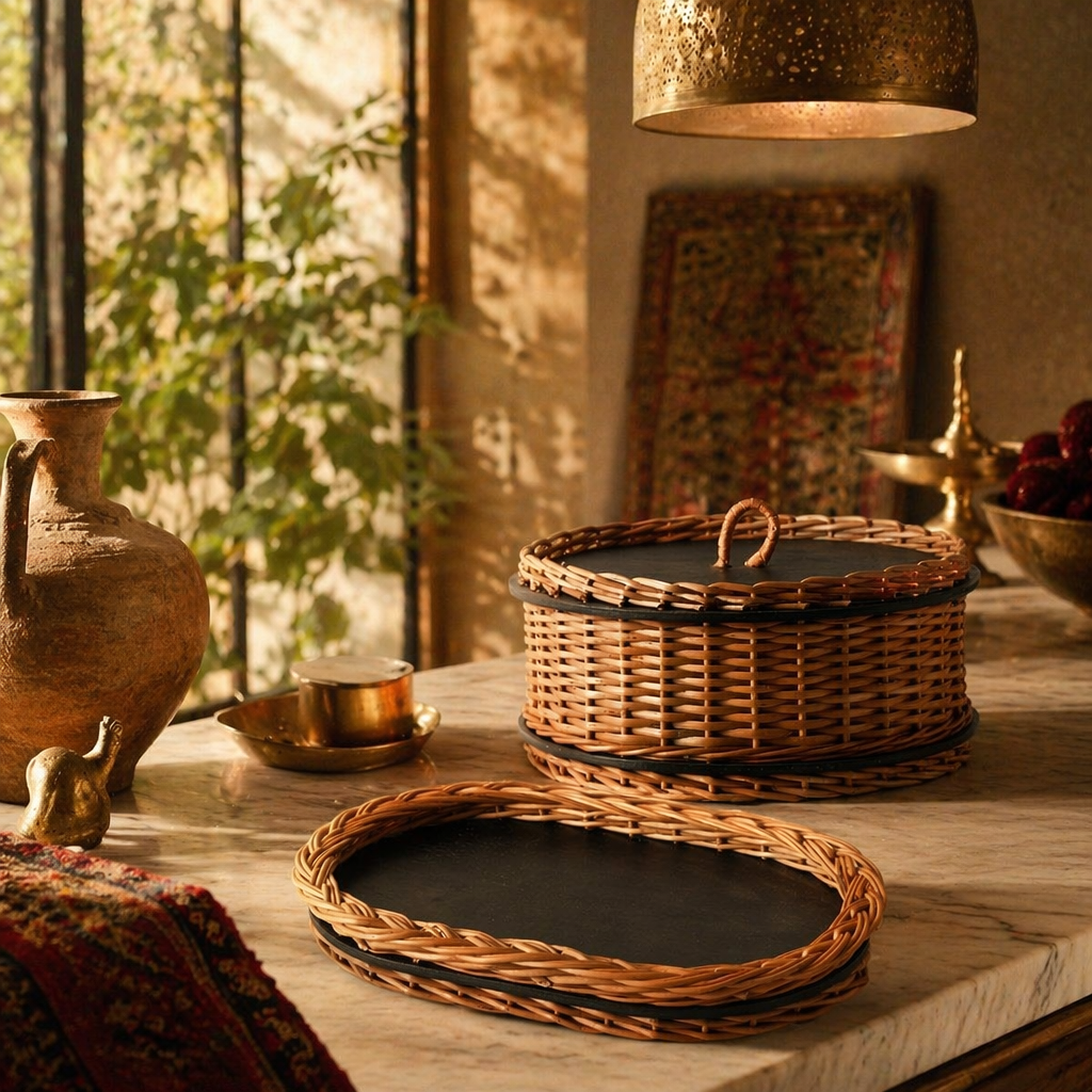 Kashmir Willow Storage Box & Serving Tray, The Brass Atelier. Handmade in India by House of Taraasha.
