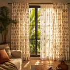 Royal Courtyards Rust & Maroon Printed-Sheer Set of Three, The Draped Window. Handmade in India by House of Taraasha.