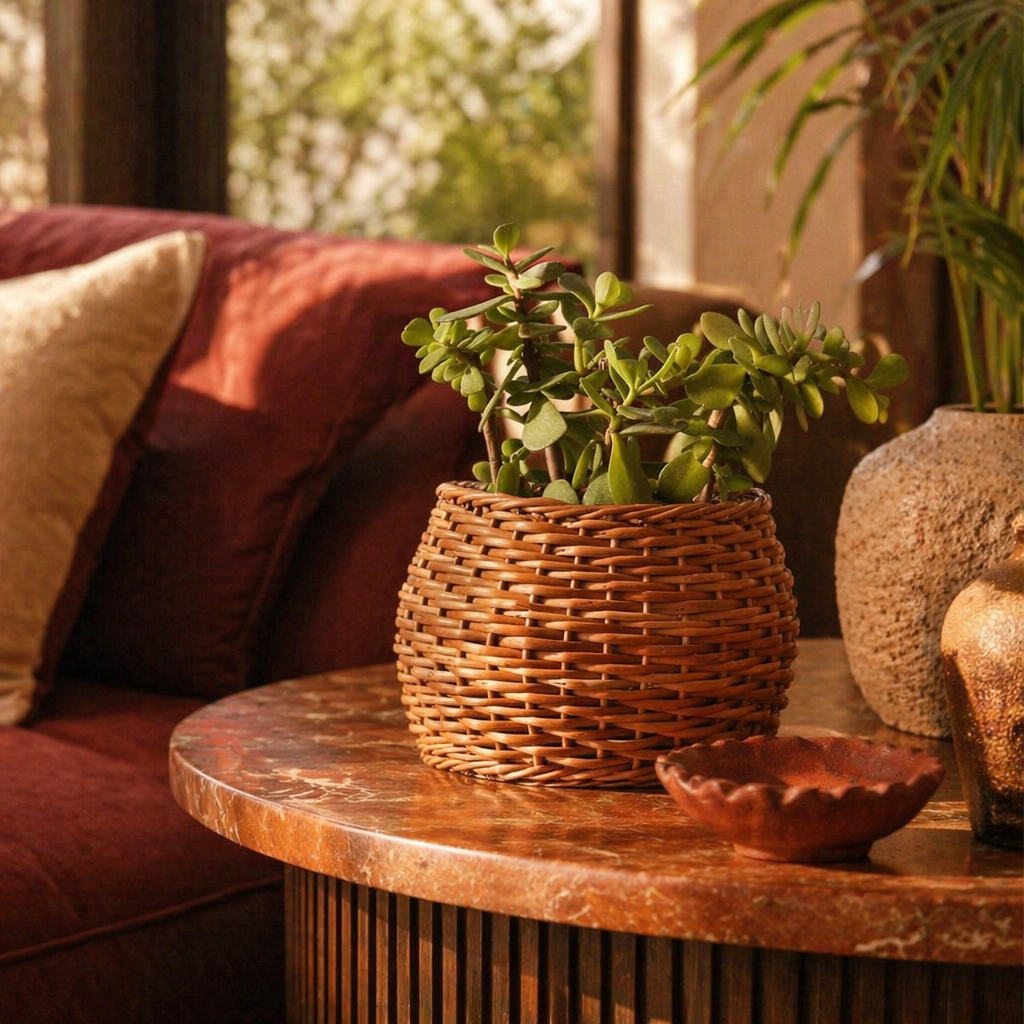 Natural Brown Kashmiri Willow Wicker Planter, The Art Wall. Handmade in India by House of Taraasha.
