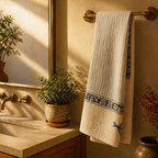 Evergreen Floral White and Blue Block-Printed Towels, The Linen Room. Handmade in India by House of Taraasha.